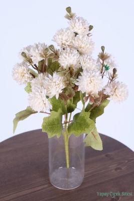 Yapay 15 Kafalı Top Krizantem Demeti 32 Cm Krem - 2