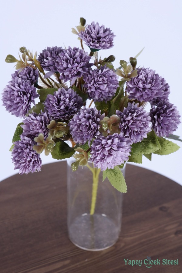 Yapay 15 Kafalı Top Krizantem Demeti 32 Cm Mor - 2