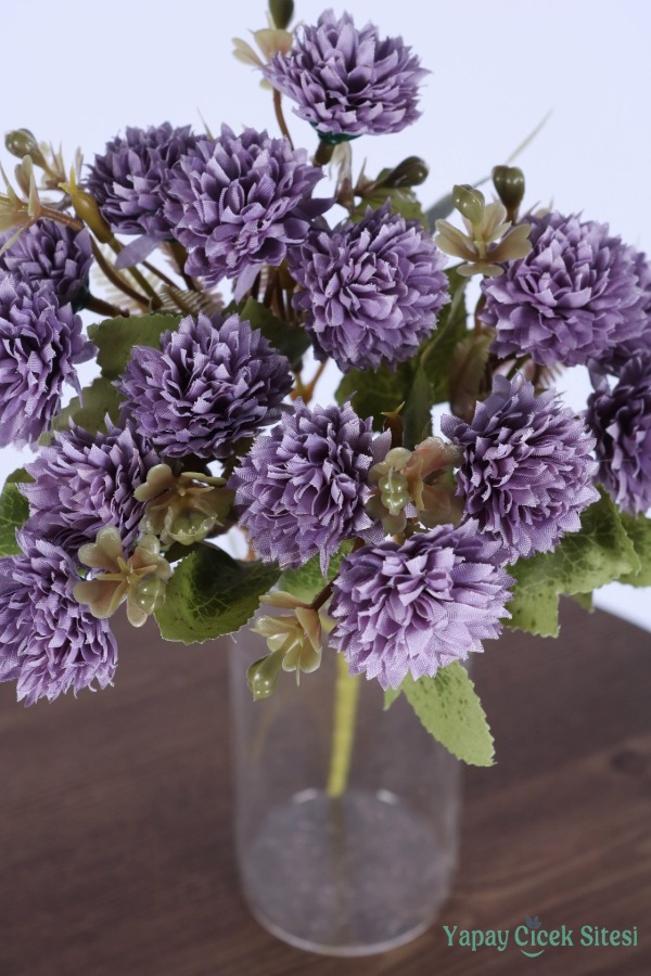 Yapay 15 Kafalı Top Krizantem Demeti 32 Cm Mor - 3