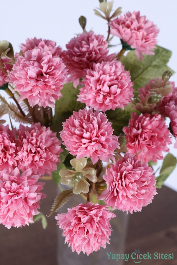 Yapay 15 Kafalı Top Krizantem Demeti 32 Cm Pembe - 3