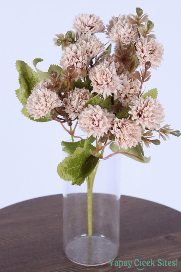 Yapay 15 Kafalı Top Krizantem Demeti 32 Cm Pudra - 1