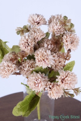 Yapay 15 Kafalı Top Krizantem Demeti 32 Cm Pudra - 2