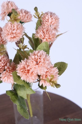 Yapay 15 Kafalı Top Krizantem Demeti 32 Cm Somon - 3