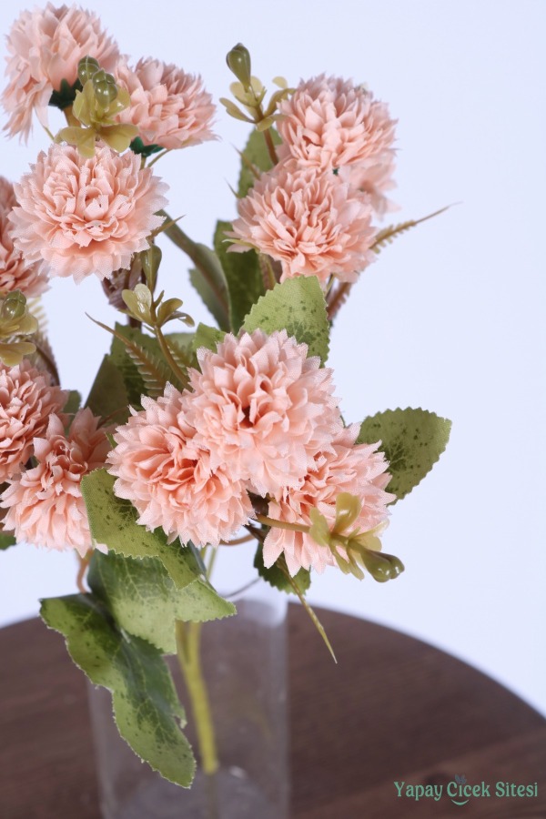 Yapay 15 Kafalı Top Krizantem Demeti 32 Cm Somon - 3