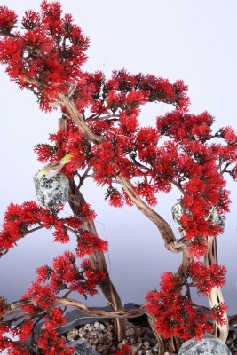 Fiber Saksılı Premium Yapay Kuşlu Bonsai Ağaç Kırmızı 70 Cm - 3