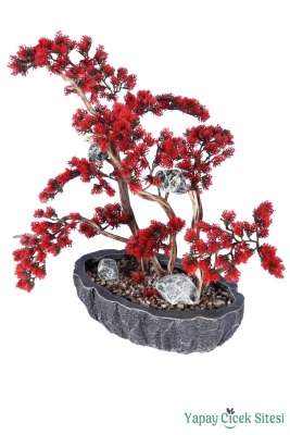 Fiber Saksılı Premium Yapay Kuşlu Bonsai Ağaç Kırmızı 70 Cm - 4