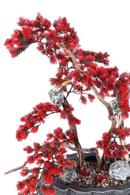 Fiber Saksılı Premium Yapay Kuşlu Bonsai Ağaç Kırmızı 70 Cm - 5