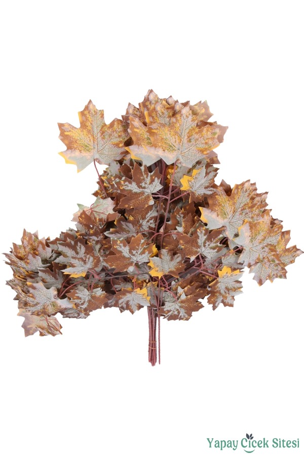  Yapay Çınar Ağacı Dalı 15 Yapraklı 65 Cm 12 Adet Kahve-Sarı - 3