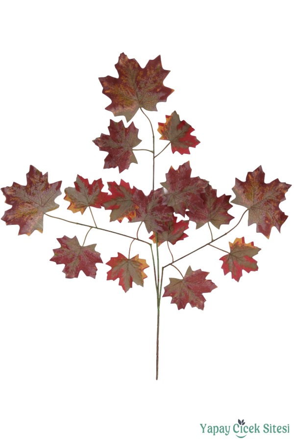 Yapay Çınar Ağacı Dalı 15 Yapraklı 65 Cm 12 Adet Kızıl - 1