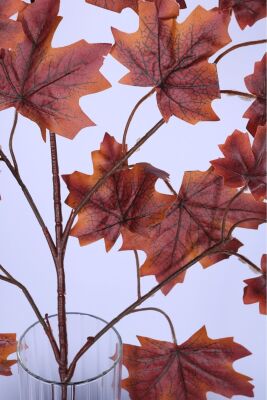 Yapay Çınar Ağacı Dalı 15 Yapraklı 70 Cm 12 Adet Kızıl-Sarı - 3