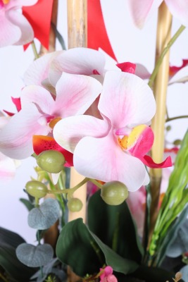 Yapay Metal Saksıda Lüks Orkide Aranjmanı Pembe - 3