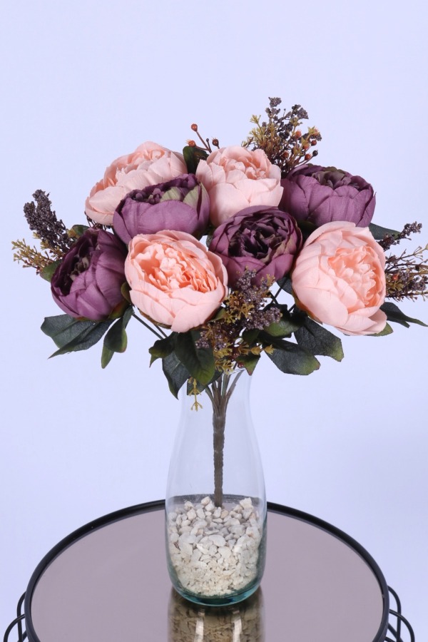 Yapay Şakayık Demeti Köpük Cipsolu Aranjman Mor-Pudra 12 Dal - 1