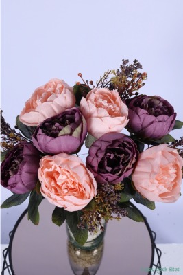 Yapay Şakayık Demeti Köpük Cipsolu Aranjman Mor-Pudra 12 Dal - 2