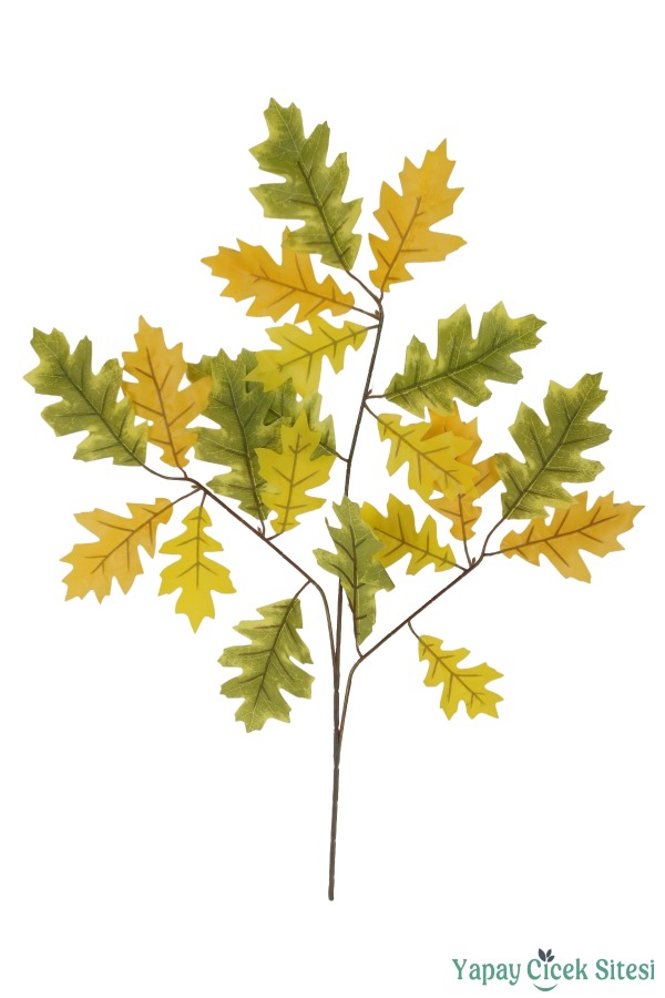 Yapay Sonbahar Meşe Ağacı Dalı 20 Yapraklı 65 Cm 12 Adet Yeşil-Sarı - 1
