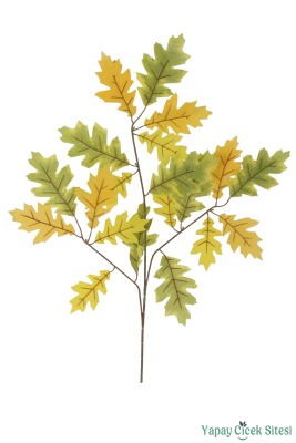 Yapay Sonbahar Meşe Ağacı Dalı 20 Yapraklı 65 Cm 12 Adet Yeşil-Sarı - 2