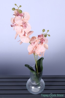 Yapay Yapraklı 2 Dal Islak Orkide Çiçeği Somon 55 Cm - Yapay Çiçek Sitesi