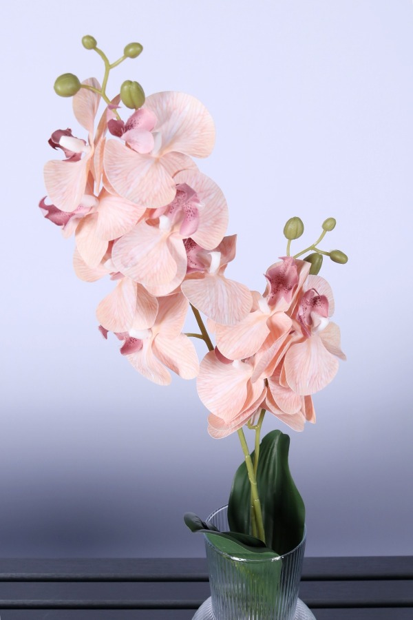 Yapay Yapraklı 2 Dal Islak Orkide Çiçeği Somon 55 Cm - 2