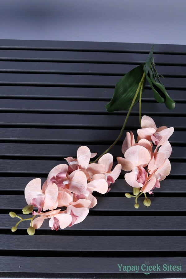 Yapay Yapraklı 2 Dal Islak Orkide Çiçeği Somon 55 Cm - 3