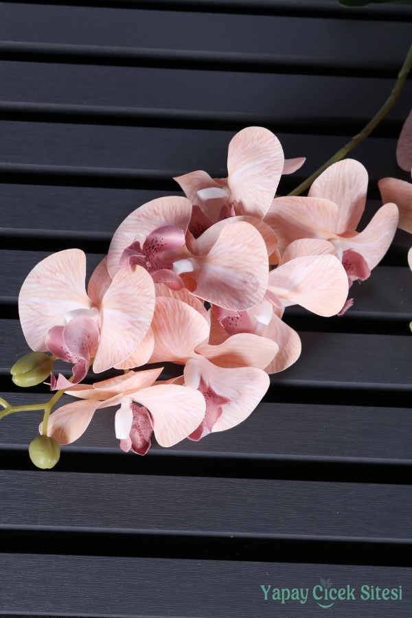 Yapay Yapraklı 2 Dal Islak Orkide Çiçeği Somon 55 Cm - 4